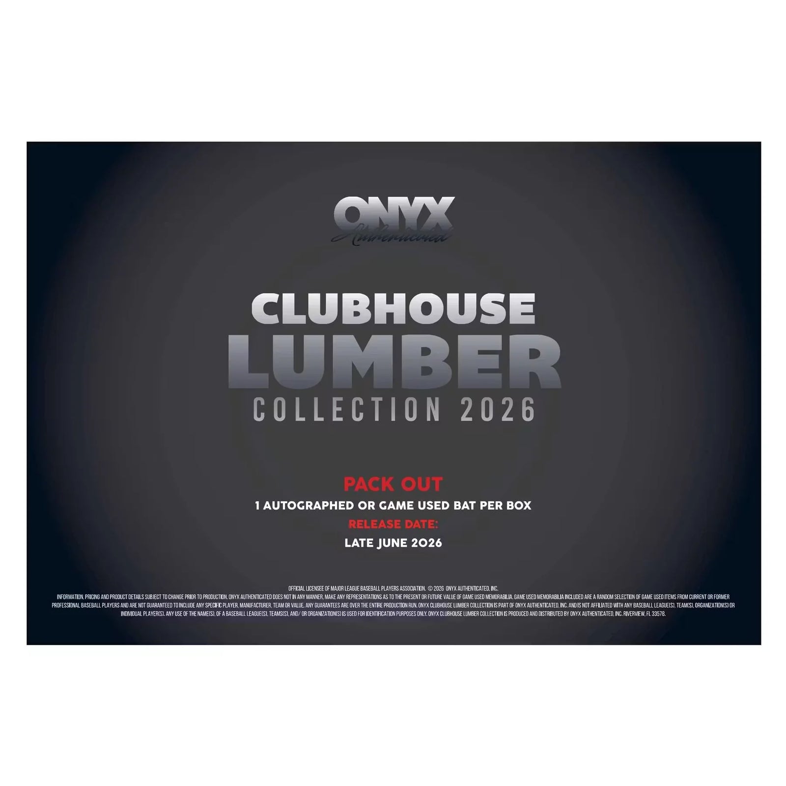2026 Onyx Clubhouse Lumber Collection Baseball Bat Hobby Box | Presell (Ships Sealed Only)