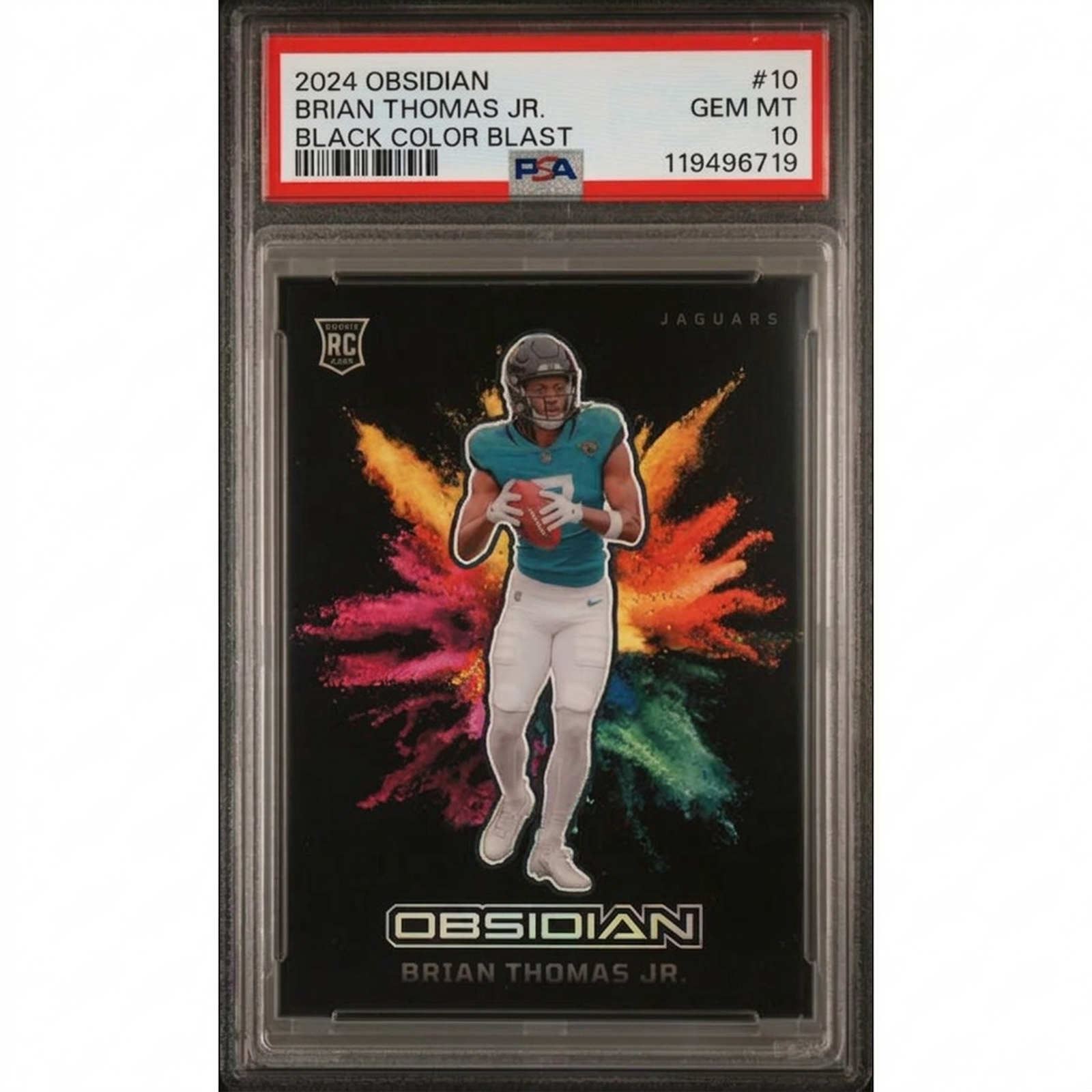 Brian Thomas Jr Signed 2024 Panini Obsidian Black Color Blast Rookie Card #10 | PSA 10