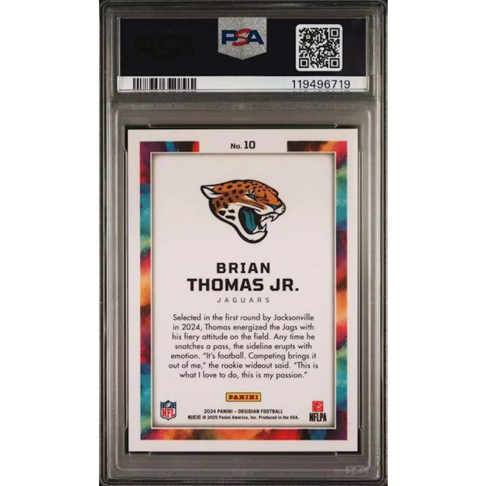 Brian Thomas Jr Signed 2024 Panini Obsidian Black Color Blast Rookie Card #10 | PSA 10