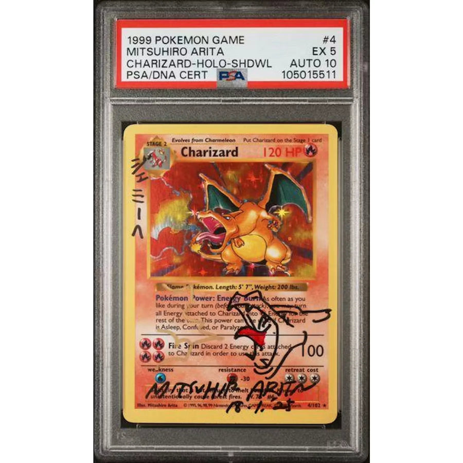 1999 Pokemon Charizard Shadowless Holo #4 | Mitsuhiro Arita Signed PSA 5