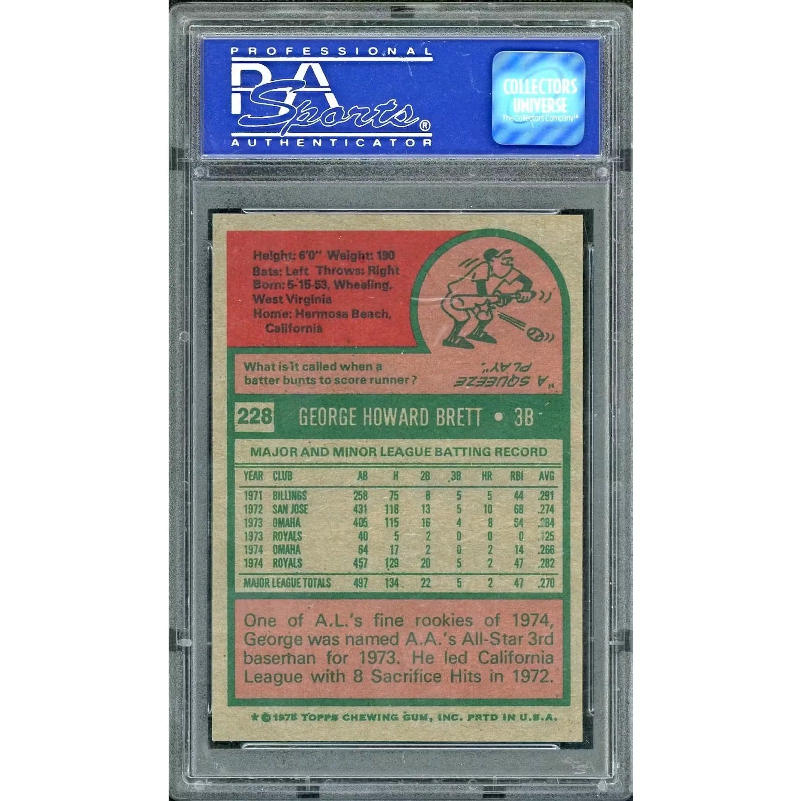 1975 Topps George Brett Rookie Card #228 | PSA 7