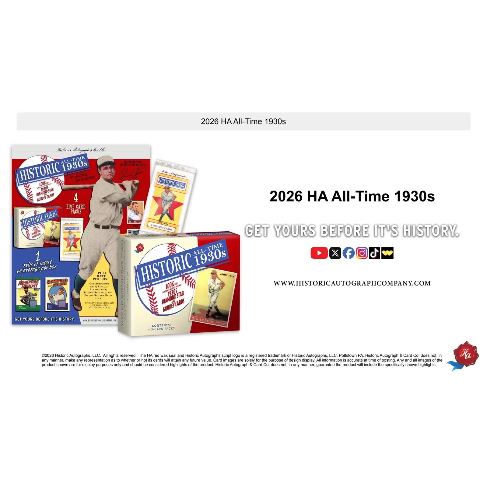 2026 Historic Autographs All-Time 1930s Baseball Hobby 24-Box Case | Presell (Ships Sealed Only)
