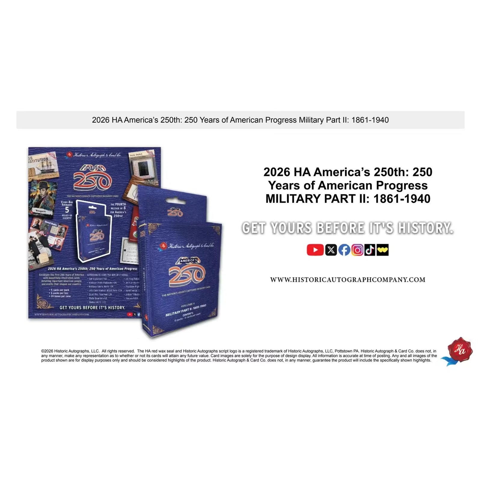 2026 Historic Autographs America's 250th Anniversary Part 2 Military Hobby 24-Box Case | P