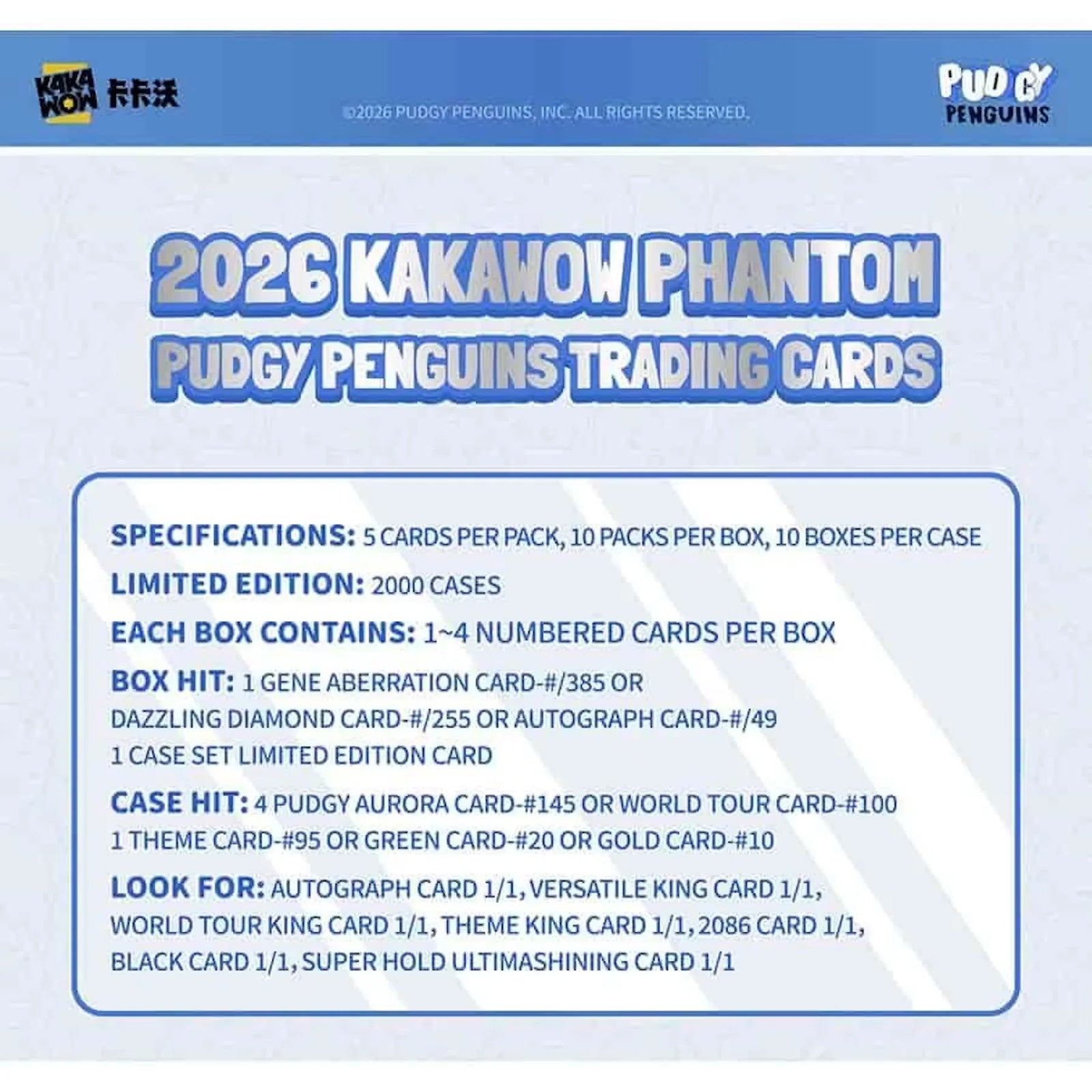 2026 Kakawow Phantom Pudgy Penguins Hobby 10 Box Case Presell (Ships Sealed Only)