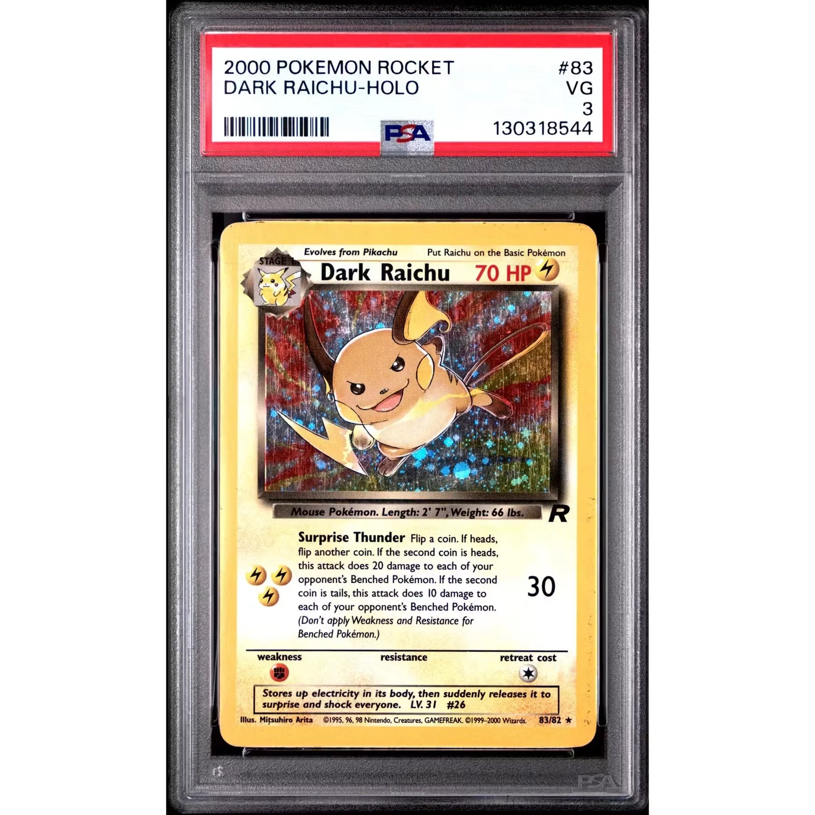 Dark Raichu 83/82 Pokemon Card | Team Rocket PSA 3