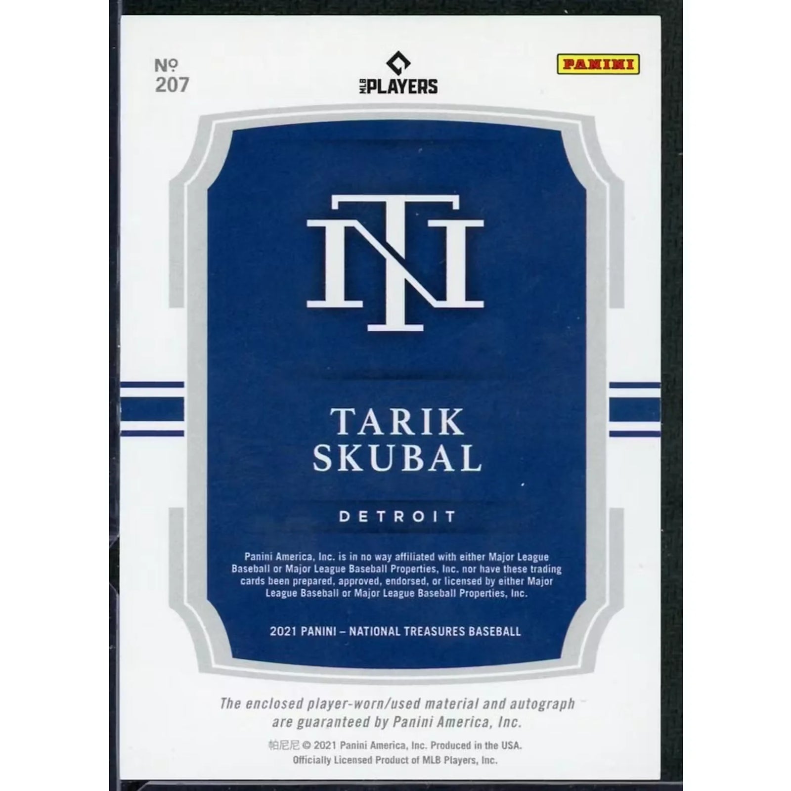 Tarik Skubal 2021 Panini National Treasures Midnight Rookie Patch Auto |/25