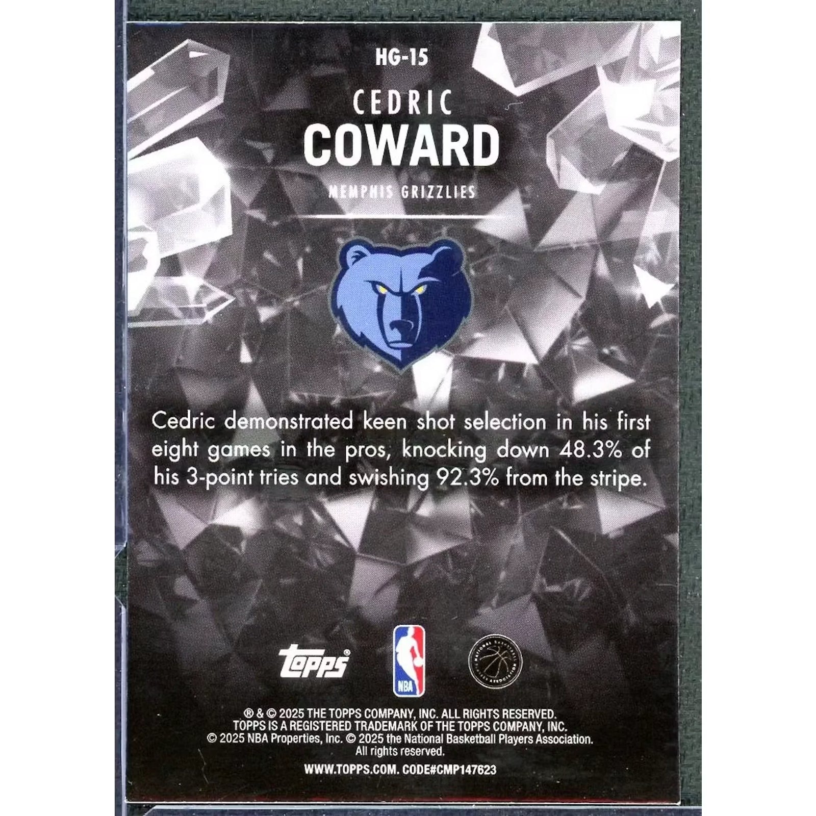 Cedric Coward 2025 Topps NBA Hoops Hidden Gems Rookie Gold/10