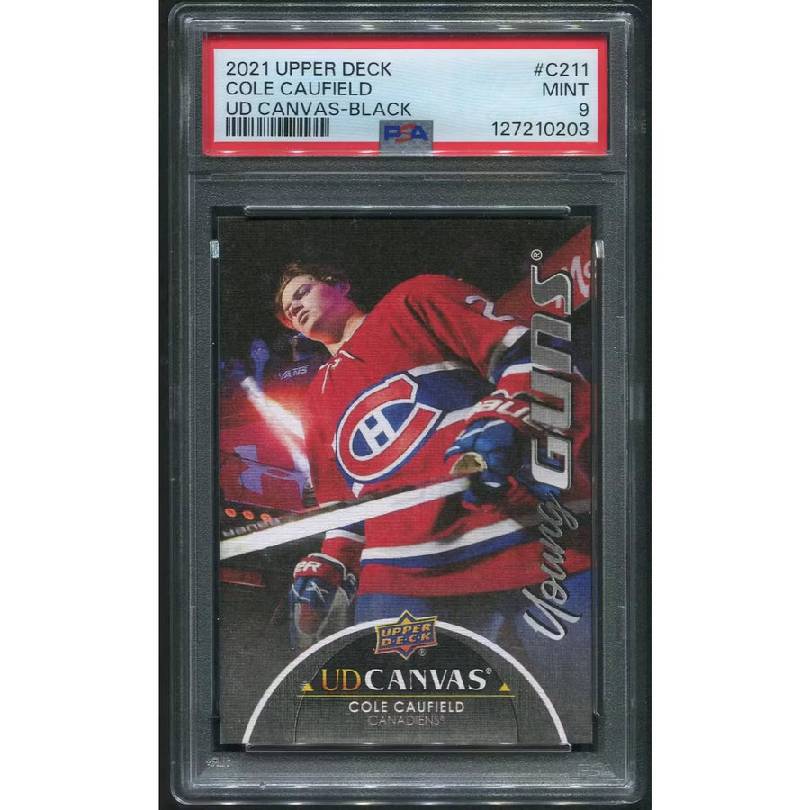 Cole Caufield Signed 2021-22 Upper Deck Hockey Black Canvas Young Guns Rookie | PSA 9 #C21