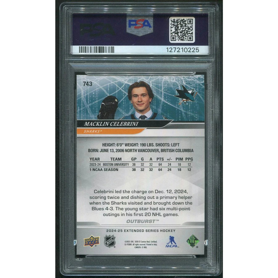 Macklin Celebrini 2024-25 Upper Deck Hockey #743 Silver Outburst Rookie | PSA 8