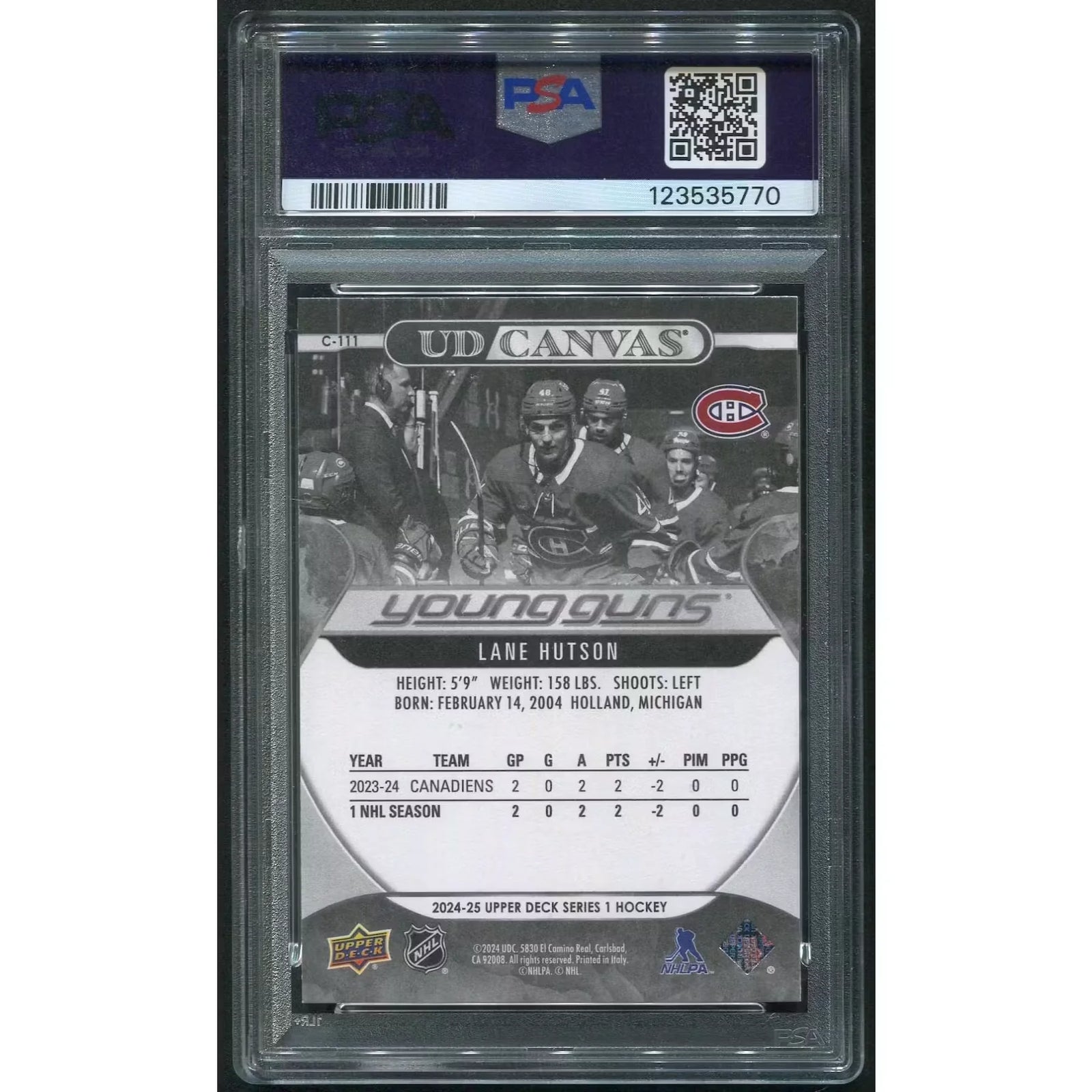 Lane Hutson 2024-25 Upper Deck Young Guns Rookie | PSA 9 #C111