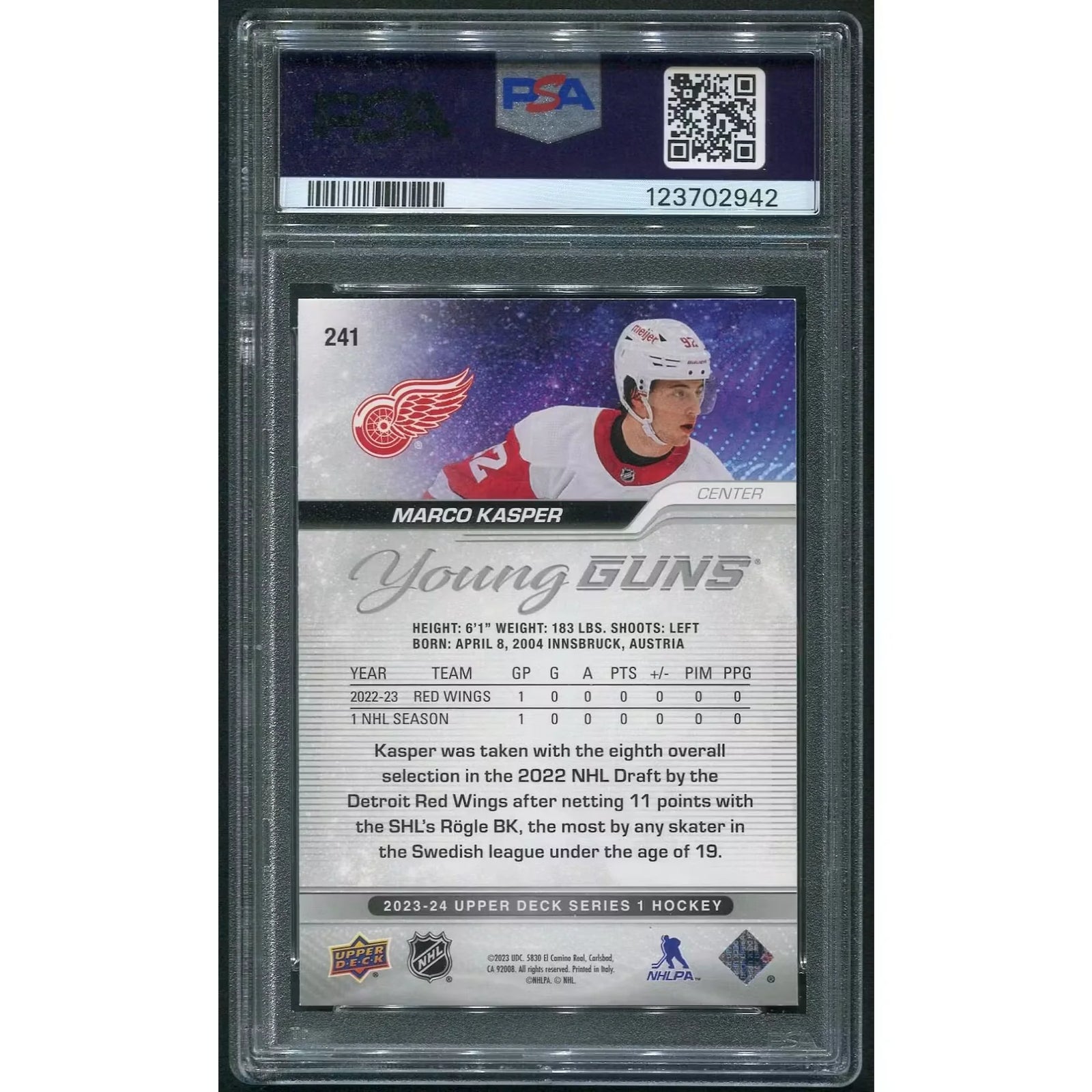 Marco Kasper 2023-24 Upper Deck Young Guns Rookie | PSA 9 #241