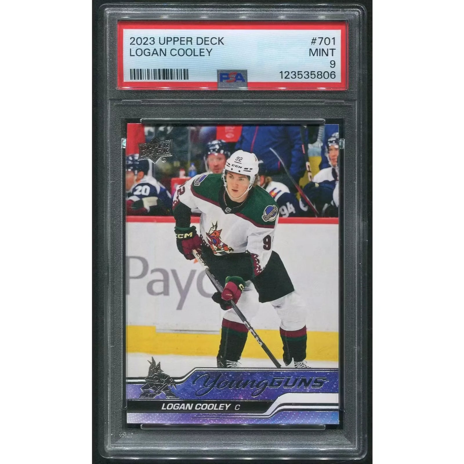 Logan Cooley 2023-24 Upper Deck Young Guns Rookie #701 Card | PSA 9