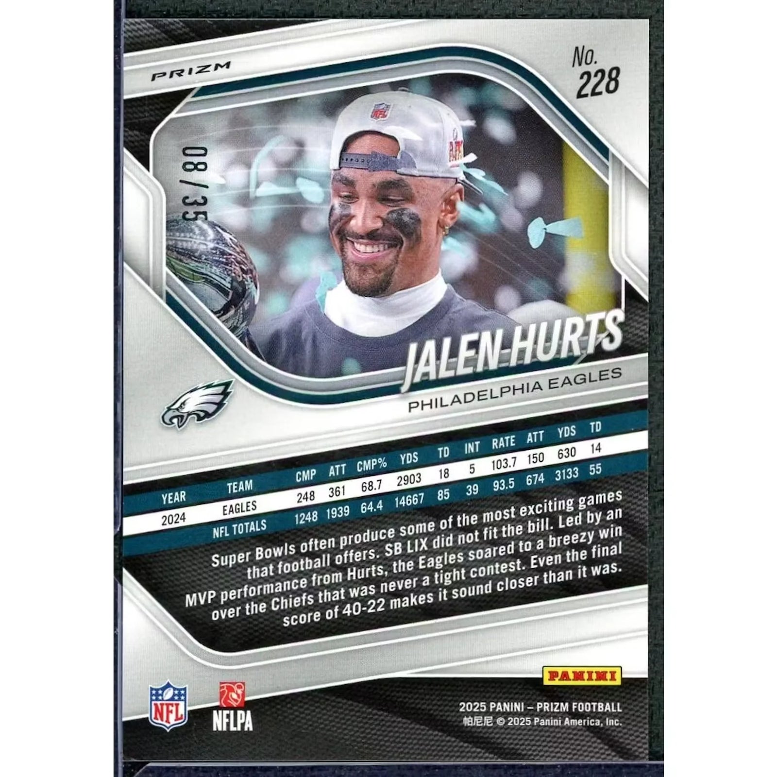 Jalen Hurts 2025 Panini Prizm White #228 |/35