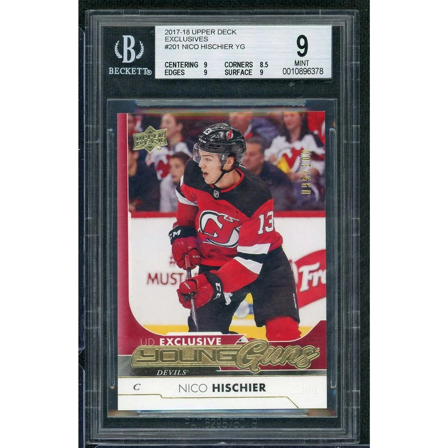 2017-18 Upper Deck Series 1 Nico Hischier Young Guns Exclusives/100 #201 BGS 9