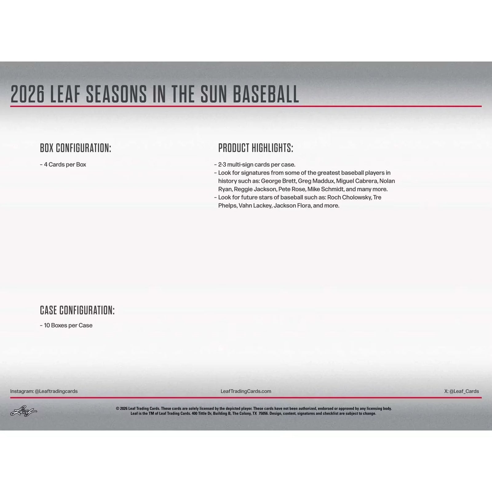 2026 Leaf Seasons in the Sun Baseball Hobby Box | Presell (Ships Sealed Only)