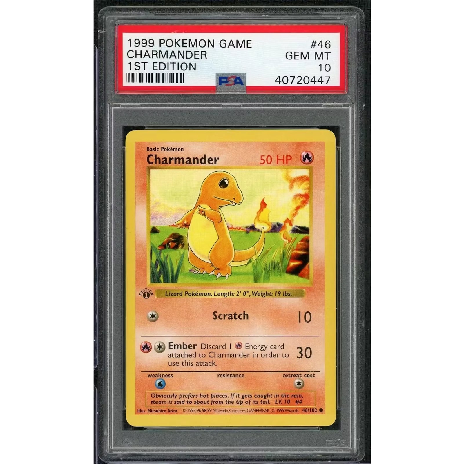 1999 Pokemon Base Set Shadowless Charmander 1st Edition #46 | PSA 10