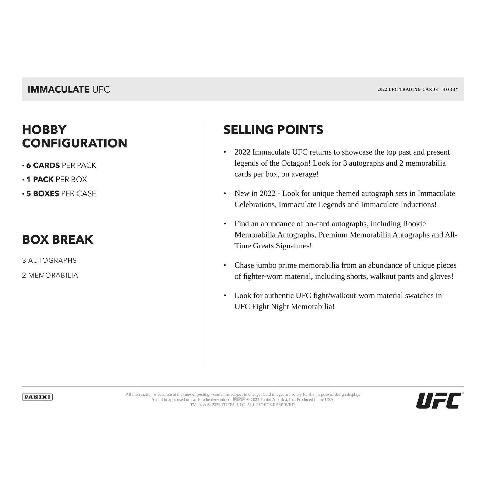 DRAFT - Just In 2022 Panini Immaculate UFC Hobby Box