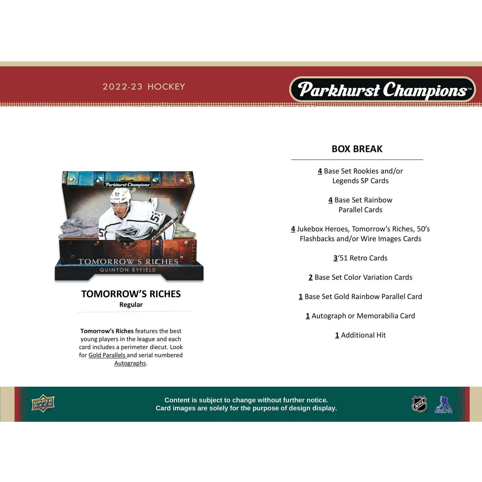DRAFT - 2022/23 Upper Deck Parkhurst Champions Hockey Hobby Box