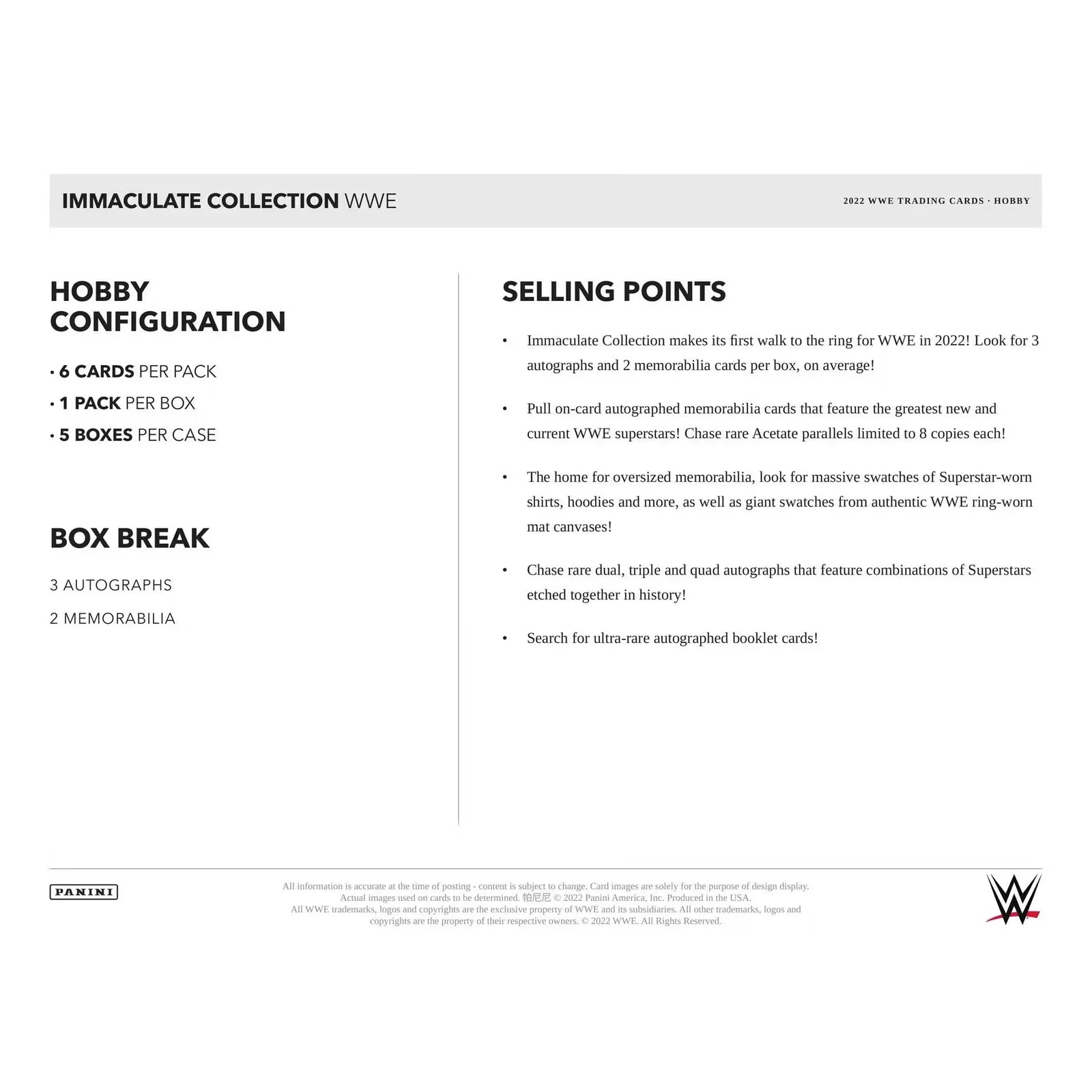 2022 Panini Immaculate WWE Wrestling Hobby 5-Box Case (Ships Sealed Only)