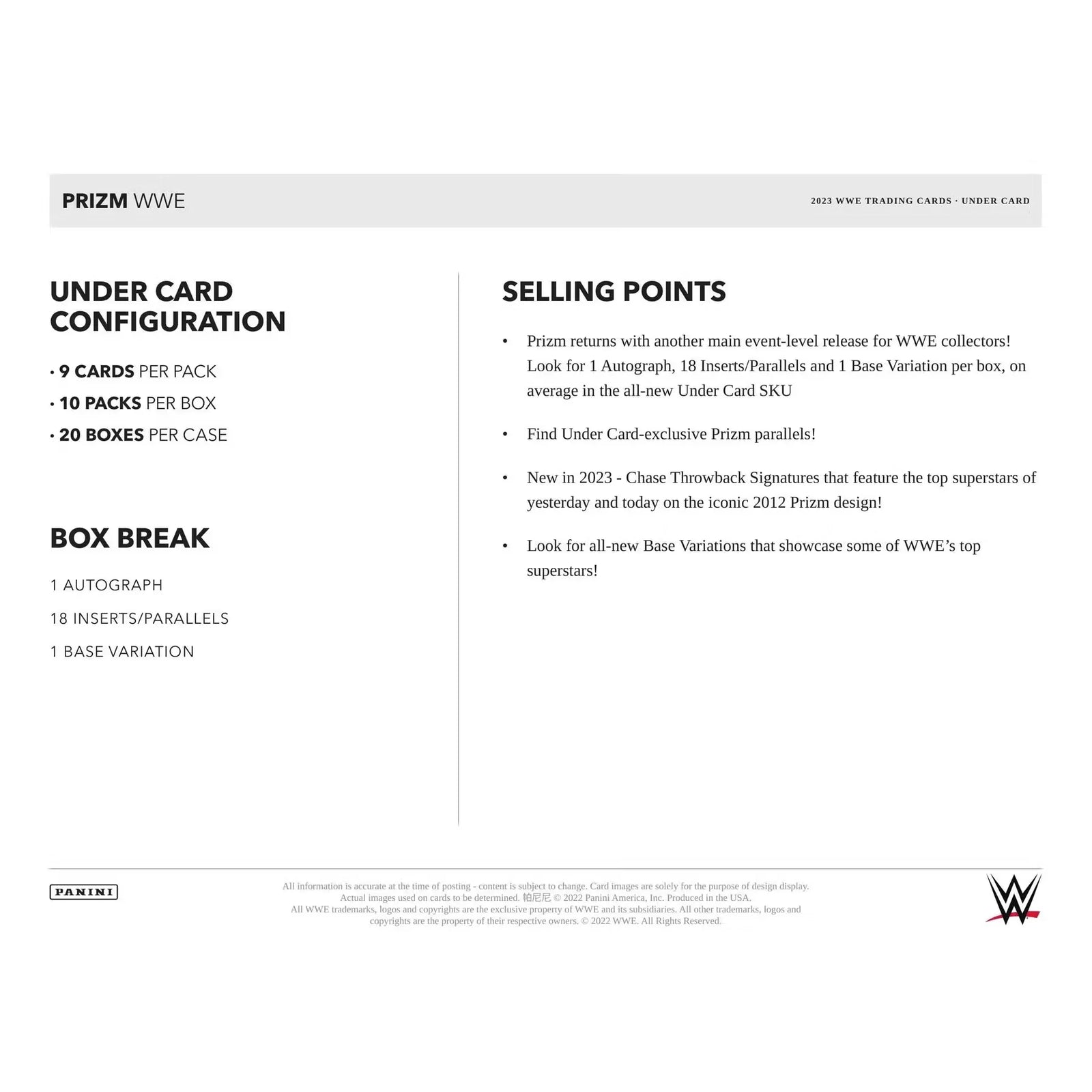 2023 Panini Prizm WWE Wrestling Under Card Box (Ships Sealed Only)