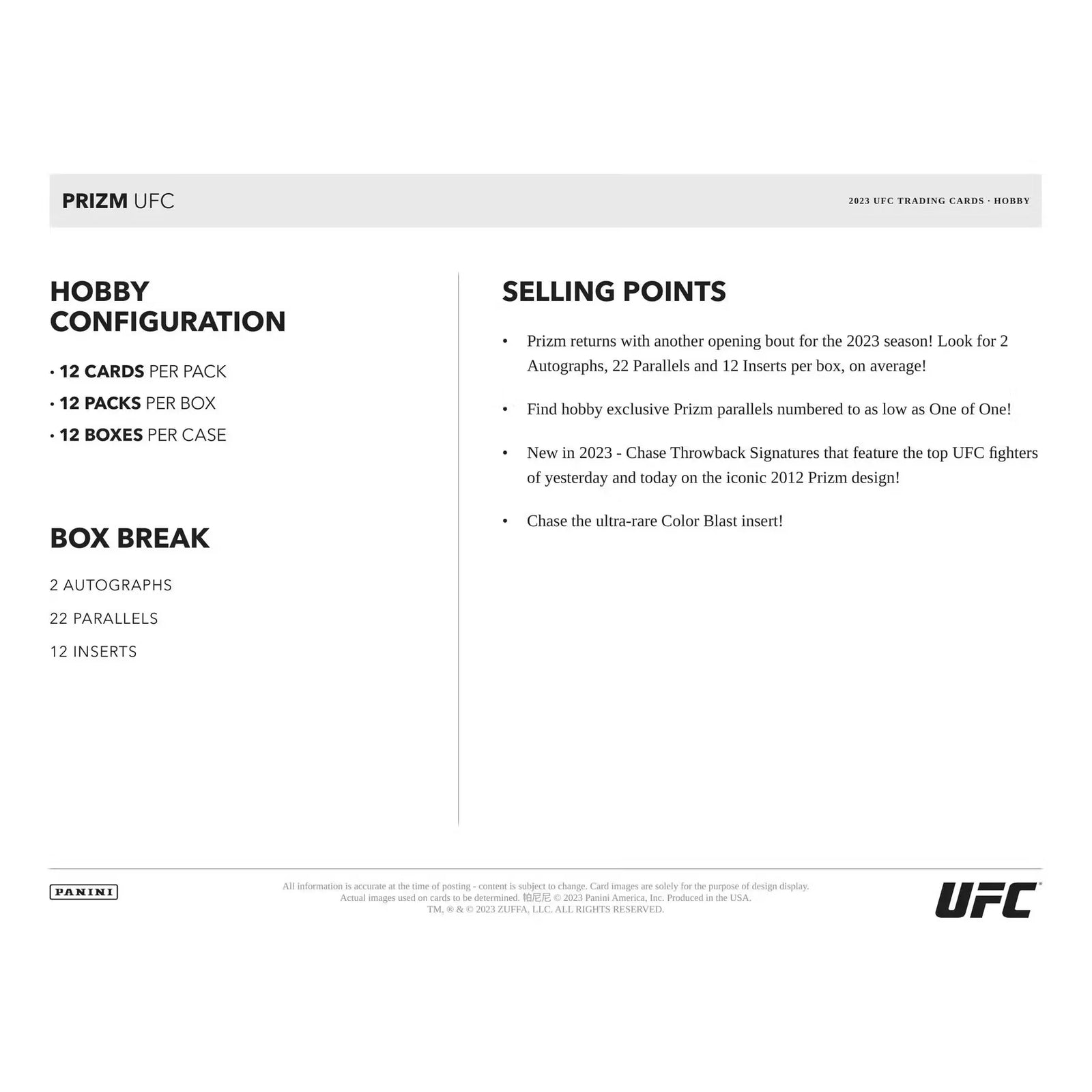 2023 Panini Prizm UFC Hobby Box (Ships Sealed Only)