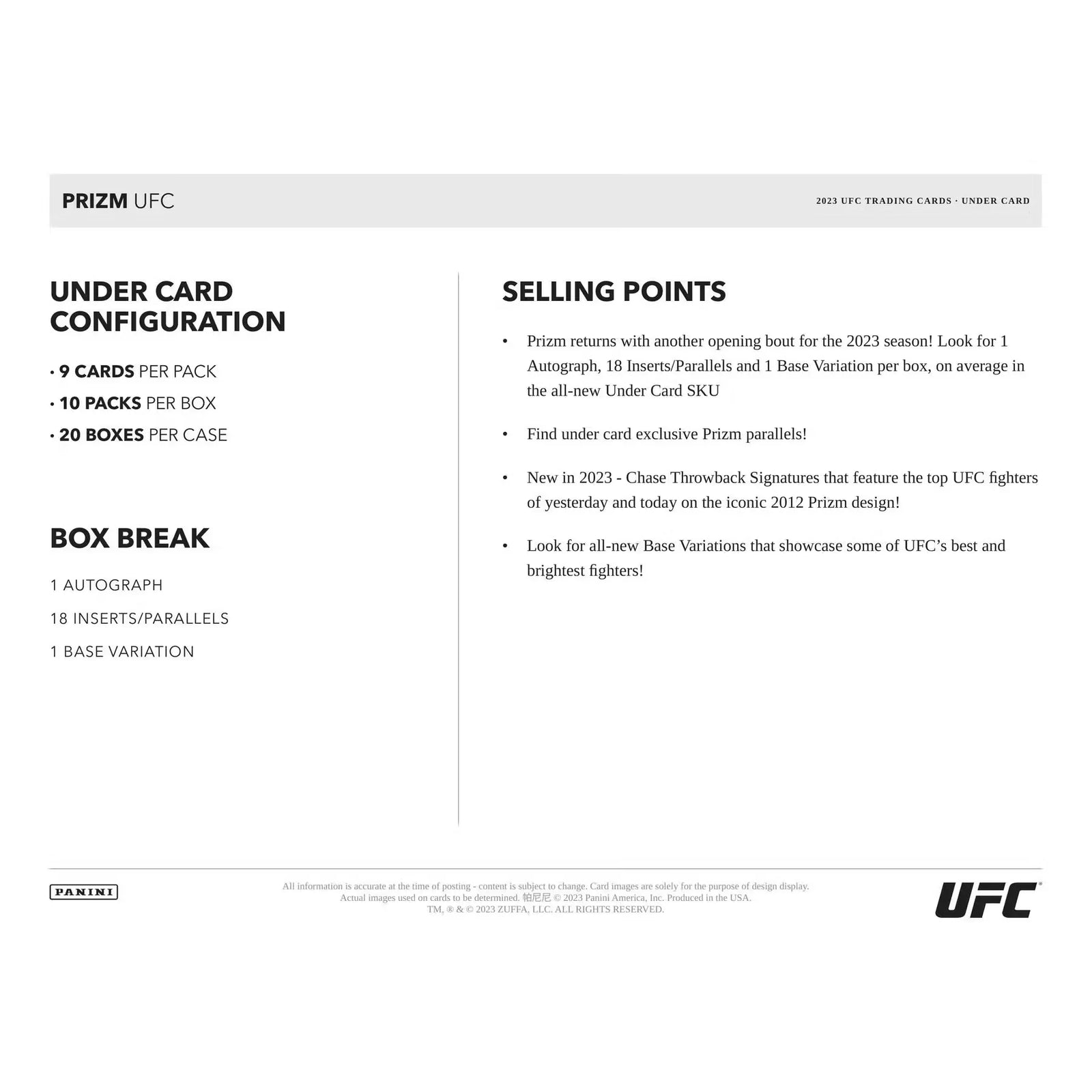 2023 Panini Prizm UFC Under Card Box (Ships Sealed Only)