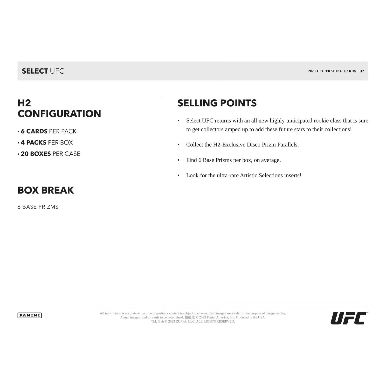 2023 Panini Select UFC H2 Hobby Hybrid 20-Box Case (Ships Sealed Only)