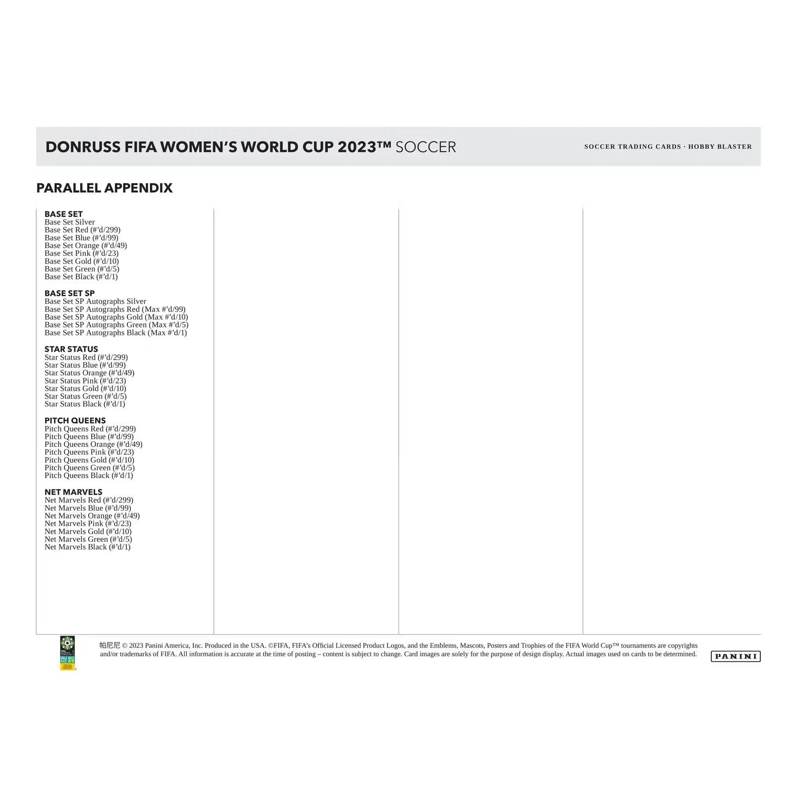 2023 Panini Donruss Soccer FIFA Women's World Cup Hobby Blaster 20-Box Case (Ships Sealed Only)