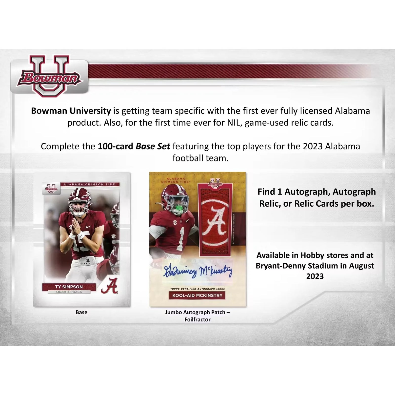 2023 Bowman University Alabama Football Hobby 20-Box Case (Ships Sealed Only)