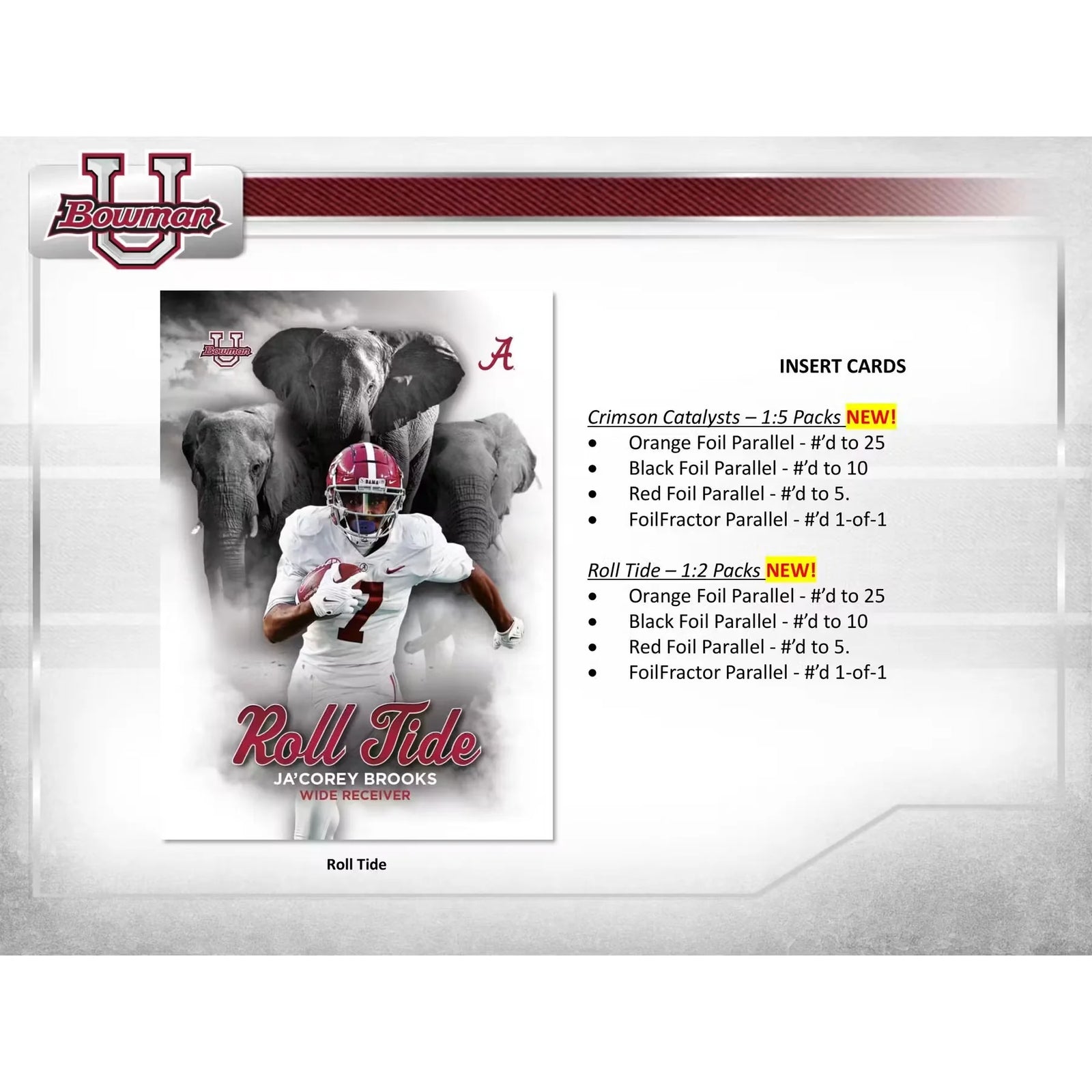 2023 Bowman University Alabama Football Hobby 20-Box Case (Ships Sealed Only)