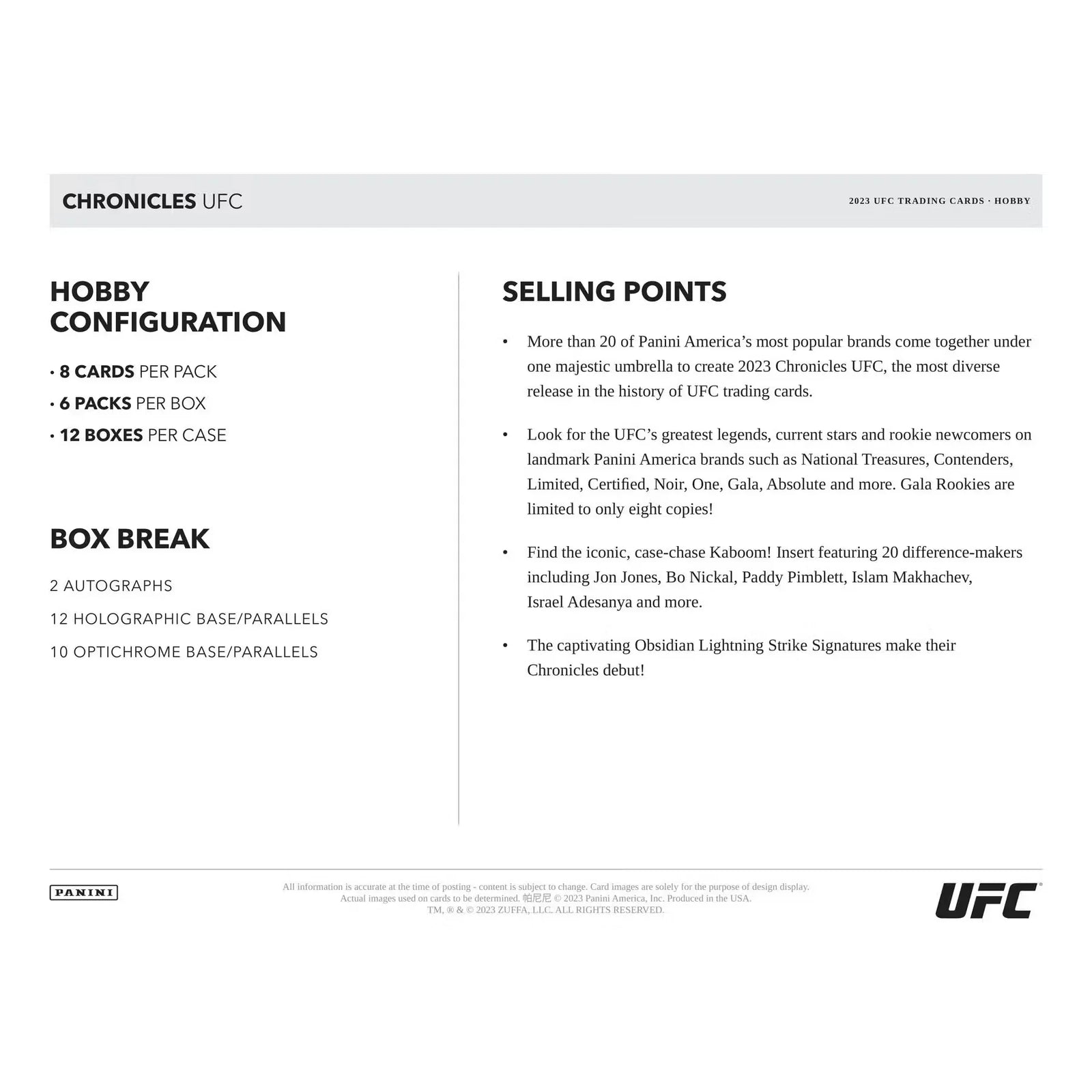 2023 Panini Chronicles UFC Hobby 12-Box Case (Ships Sealed Only)