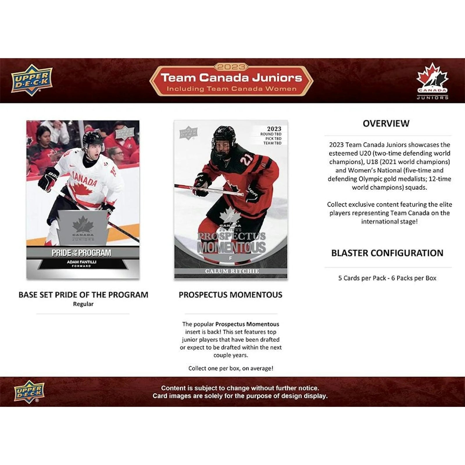 DRAFT - Just In 2023/24 Upper Deck Team Canada Juniors Hockey Blaster 20-Box Case