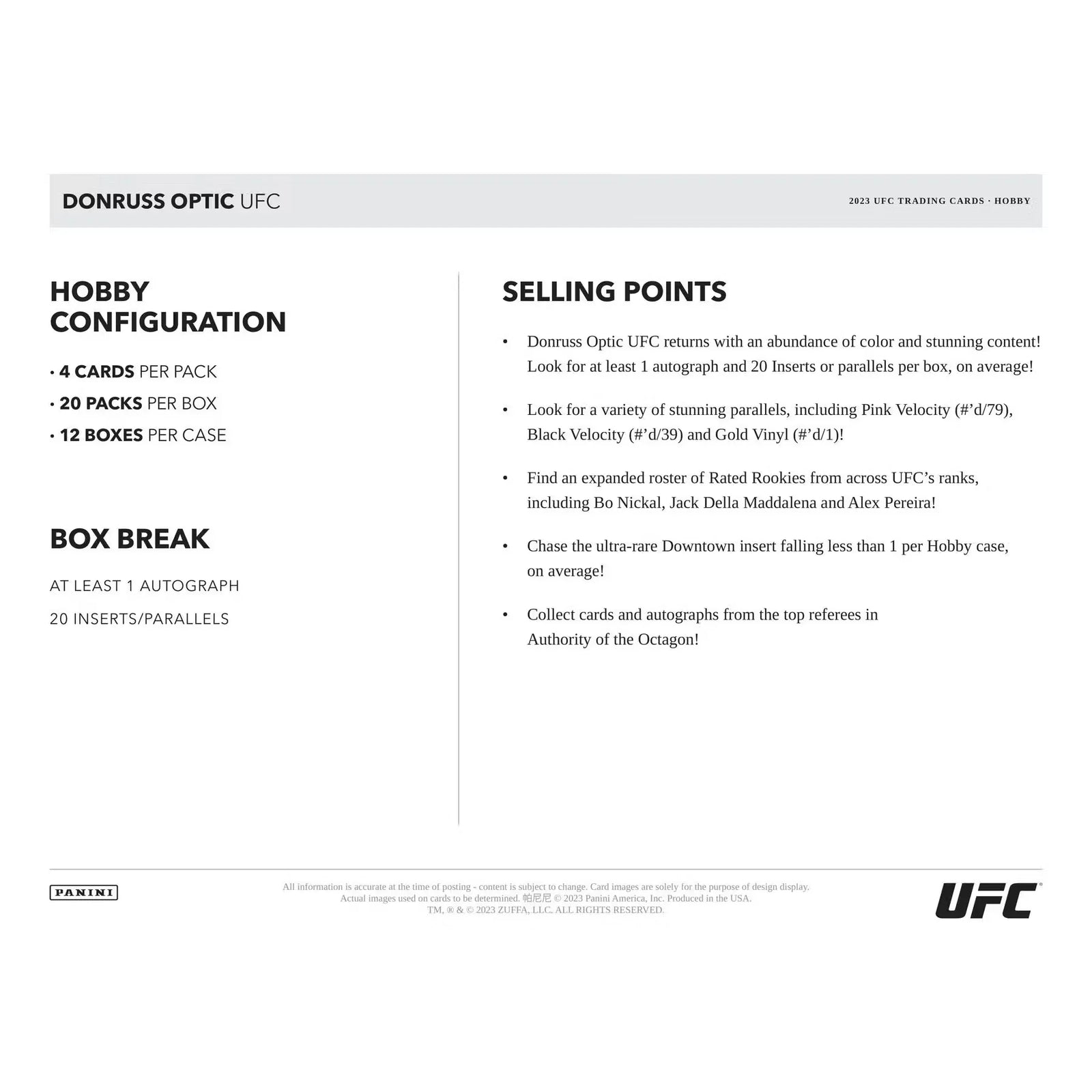 2023 Panini Donruss Optic UFC Hobby 12-Box Case (Ships Sealed Only)