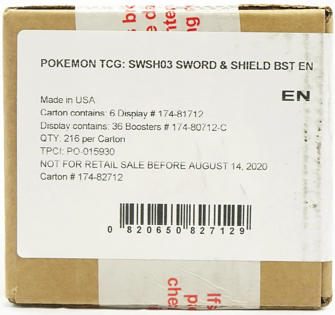 Pokemon Sword & Shield Darkness Ablaze Booster 6-Box Case (Ships Sealed Only)