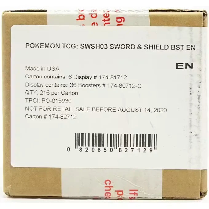 Pokemon Sword & Shield Darkness Ablaze Booster 6-Box Case (Ships Sealed Only)
