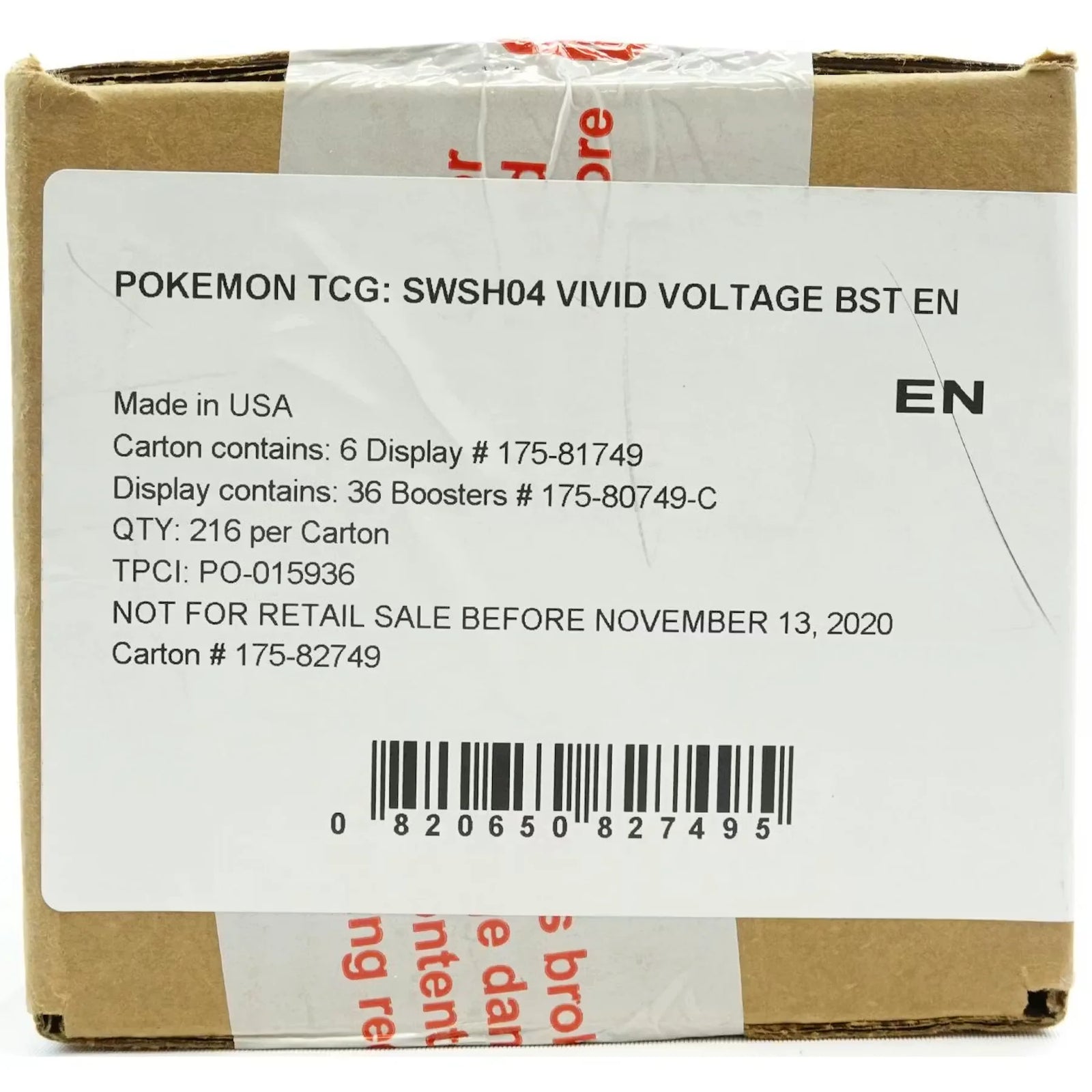 Pokemon Sword & Shield: Vivid Voltage Booster 6-Box Case (Ships Sealed Only) - D