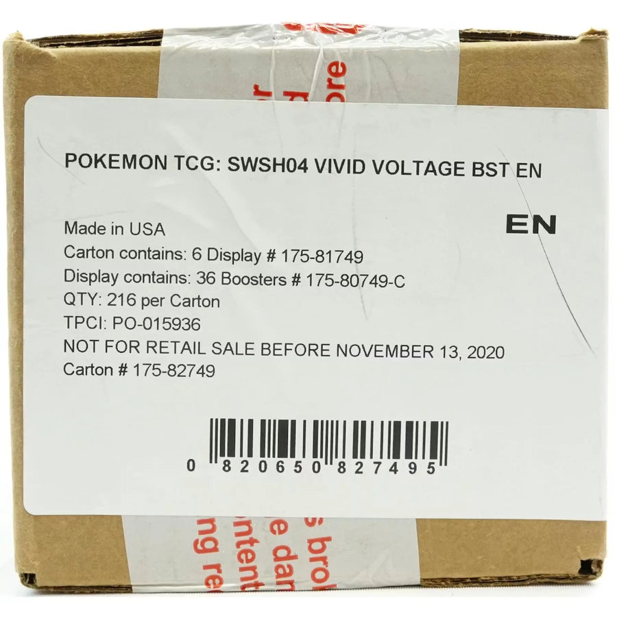 Pokemon Sword & Shield: Vivid Voltage Booster 6-Box Case (Ships Sealed Only) - D