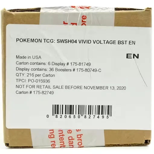 Pokemon Sword & Shield: Vivid Voltage Booster 6-Box Case (Ships Sealed Only) - D