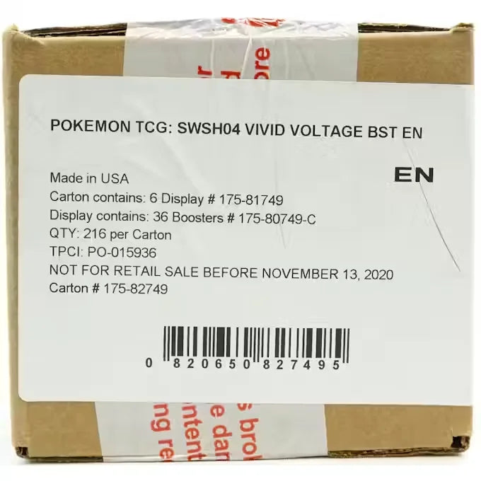 Pokemon Sword & Shield: Vivid Voltage Booster 6-Box Case (Ships Sealed Only) - D