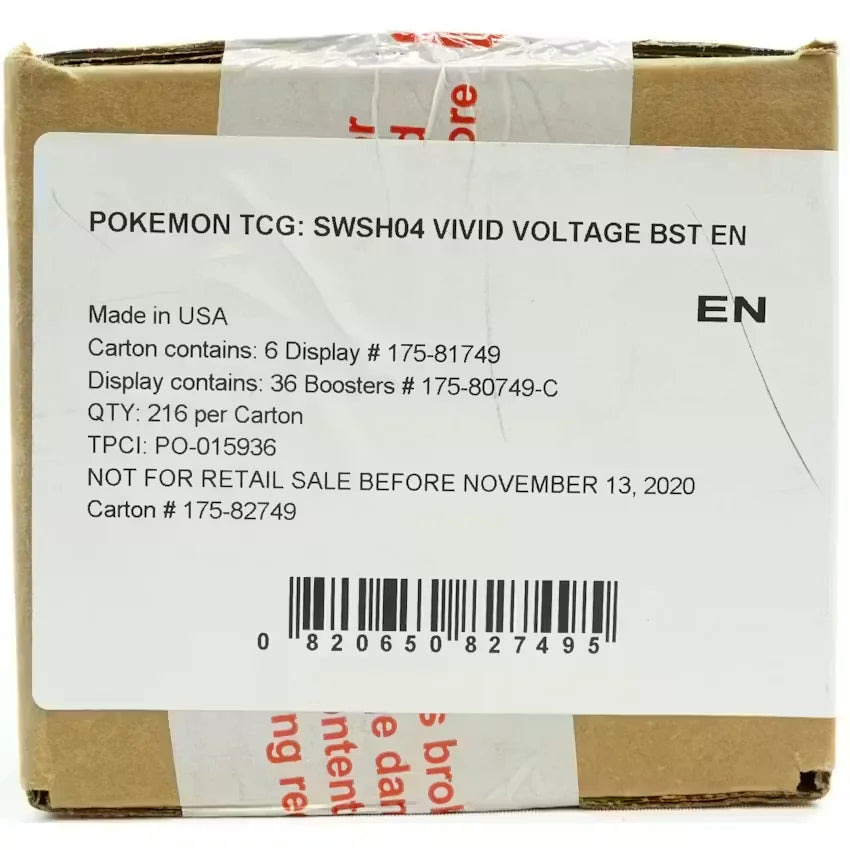 Pokemon Sword & Shield: Vivid Voltage Booster 6-Box Case (Ships Sealed Only) - D