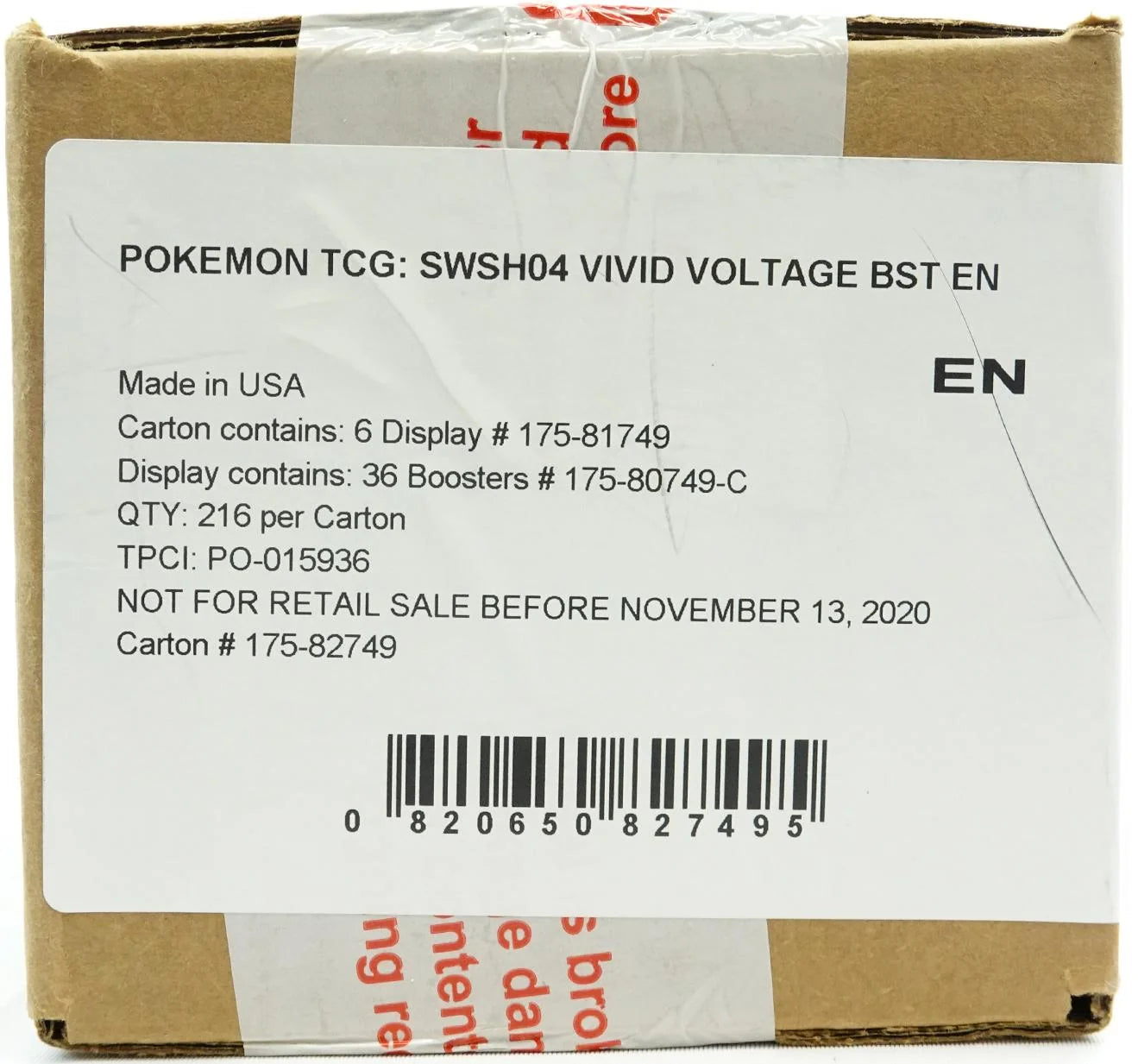 Pokemon Sword & Shield: Vivid Voltage Booster 6-Box Case (Ships Sealed Only) - D