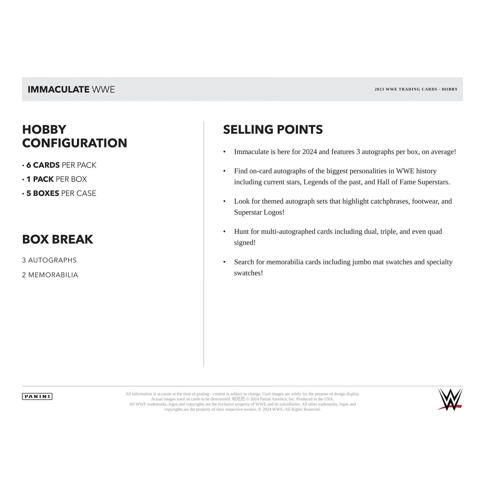 2023 Panini Immaculate WWE Wrestling Hobby 5-Box Case (Ships Sealed Only)