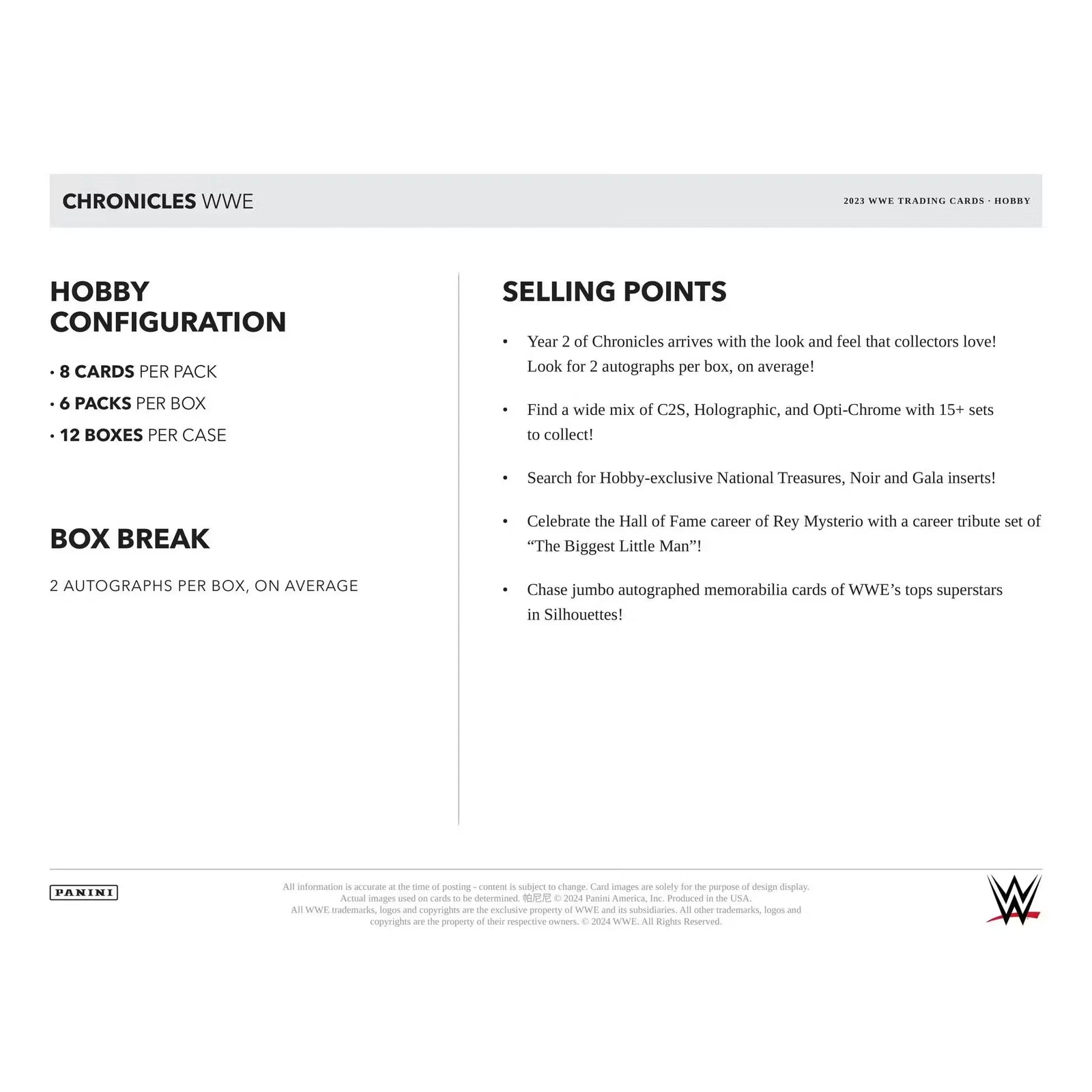 2023 Panini Chronicles WWE Wrestling Hobby 12-Box Case (Ships Sealed Only) - D