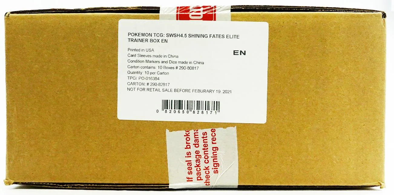 Pokemon Shining Fates Elite Trainer 10-Box Case (Ships Sealed Only) - D