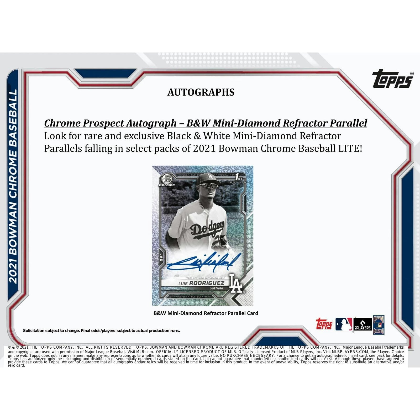 DRAFT - Just In 2021 Bowman Chrome Baseball Lite Hobby Box (Black & White Mini-Diamond Parallels!)