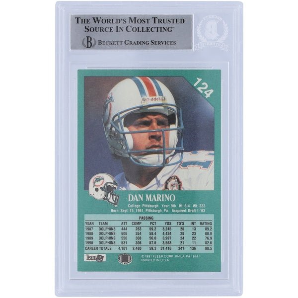 Dan Marino Miami Dolphins Autographed 1991 Fleer 124 Beckett Fanatics Witnessed Authenticated Card - The Ballers Bank