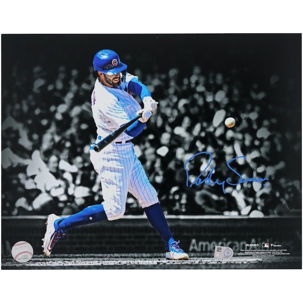 Dansby Swanson Chicago Cubs Autographed Fanatics Authentic 11" x 14" White Jersey Hitting Photograph - The Ballers Bank
