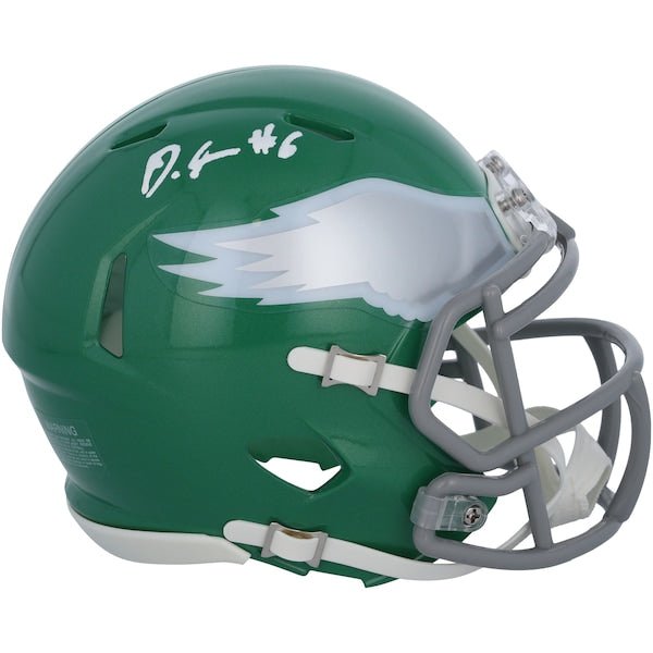 DeVonta Smith Philadelphia Eagles Autographed Fanatics Authentic Riddell Alternate Kelly Green Speed Mini Helmet - The Ballers Bank
