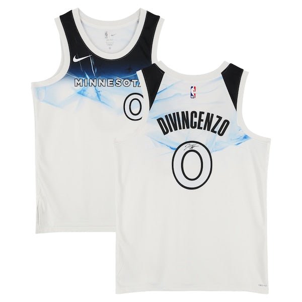 Donte DiVincenzo Minnesota Timberwolves Autographed Fanatics Authentic White Nike 2024 - 25 City Edition Swingman Jersey - The Ballers Bank