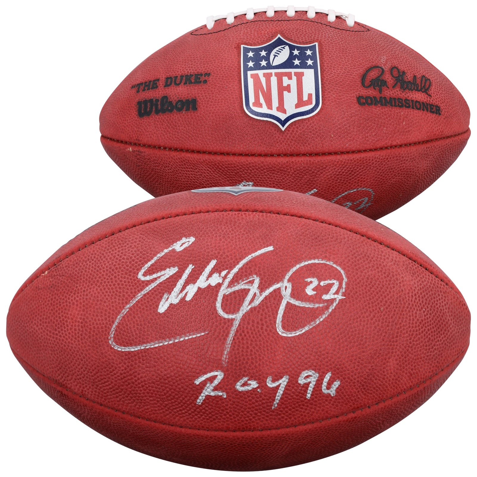 Eddie George Tennessee Titans Autographed Fanatics Authentic Wilson Duke Full Color Football with "ROY 96" Inscription - The Ballers Bank
